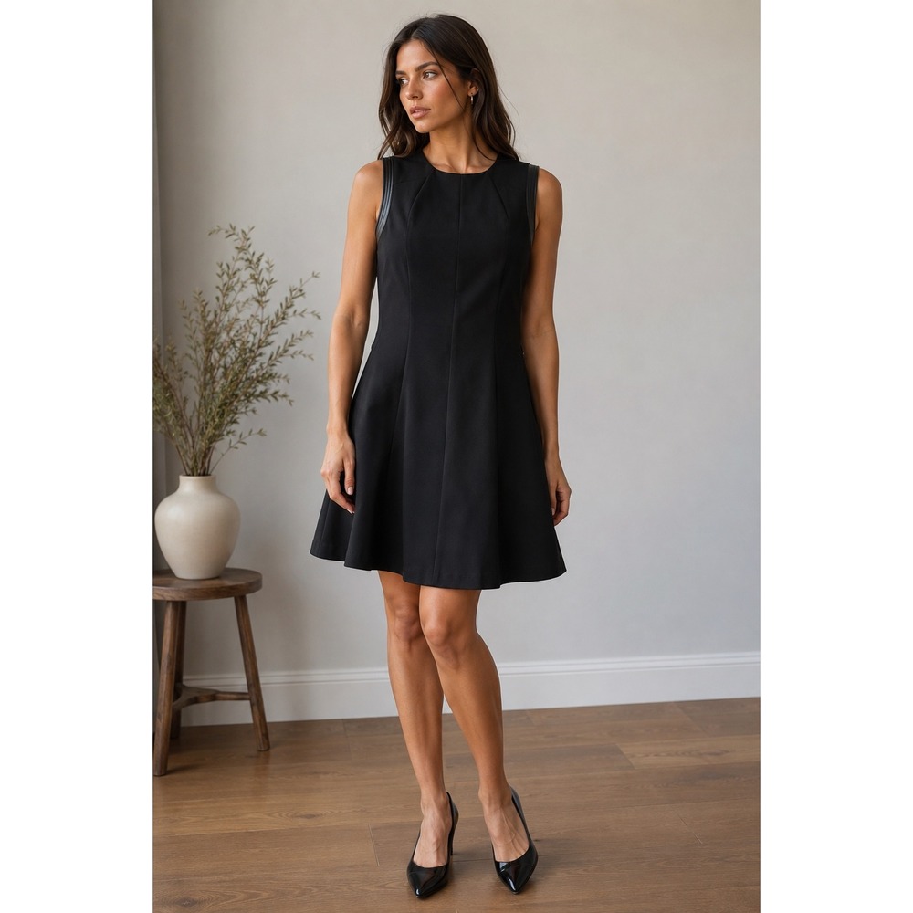 Rudsak Black Sleeveless A-Line Dress with Faux Leather Trim Size Medium LBD